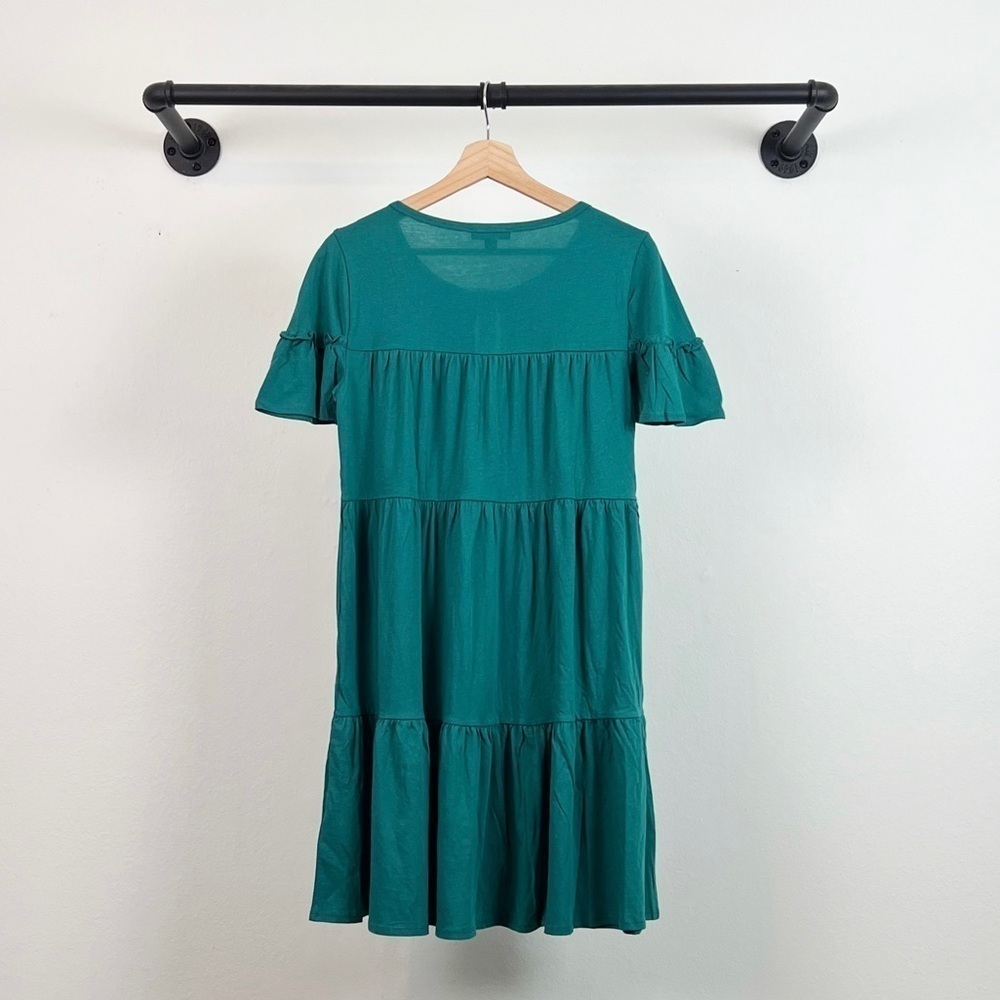 NWT J. Crew Broken-in jersey tiered ruffle mini dress in teal - Picture 7 of 8